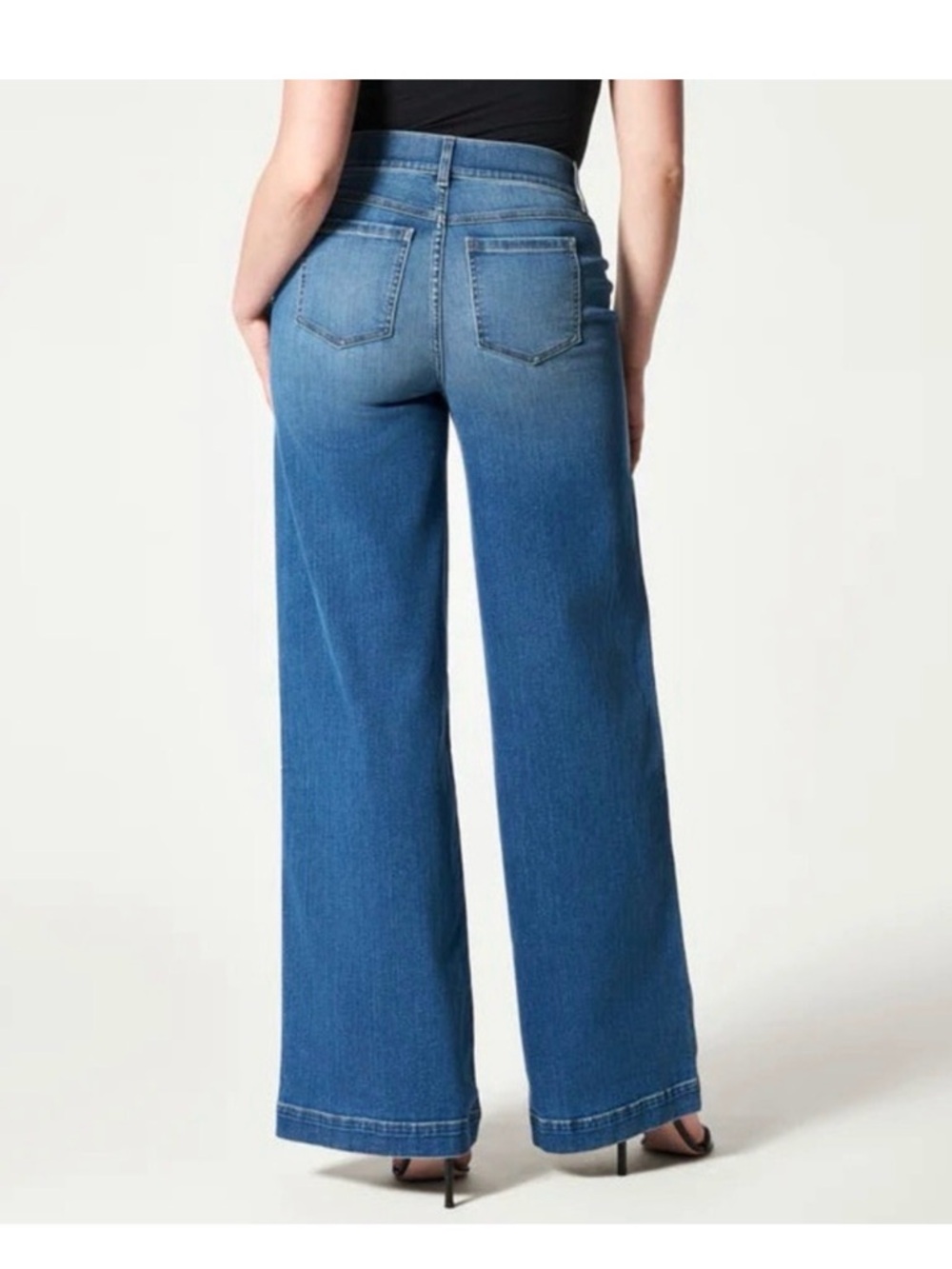 SPANX Blue High-Rise Wide Leg Jeans Large 33” inseam - Picture 2 of 7